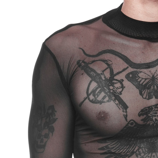 SKIN MESH LONG SLEEVE TOP -  BLACK